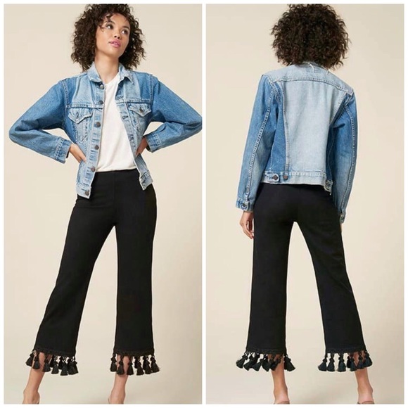 Reformation Pants - Reformation Tate Black Cropped Tassel Pants